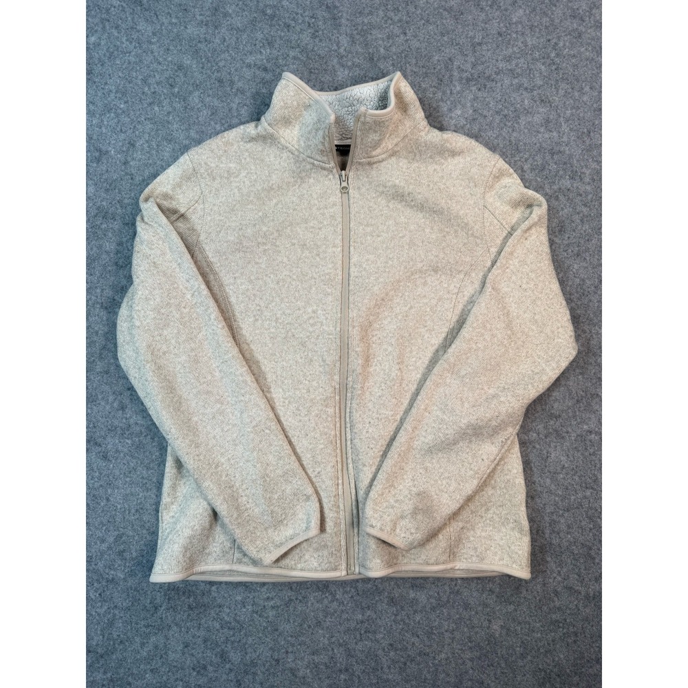 Swiss Tech Womens Full Zip Sweater Fleece Jacket Beige Oatmeal Heather Large